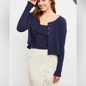 Navy Blue Waffle Knit Button Top